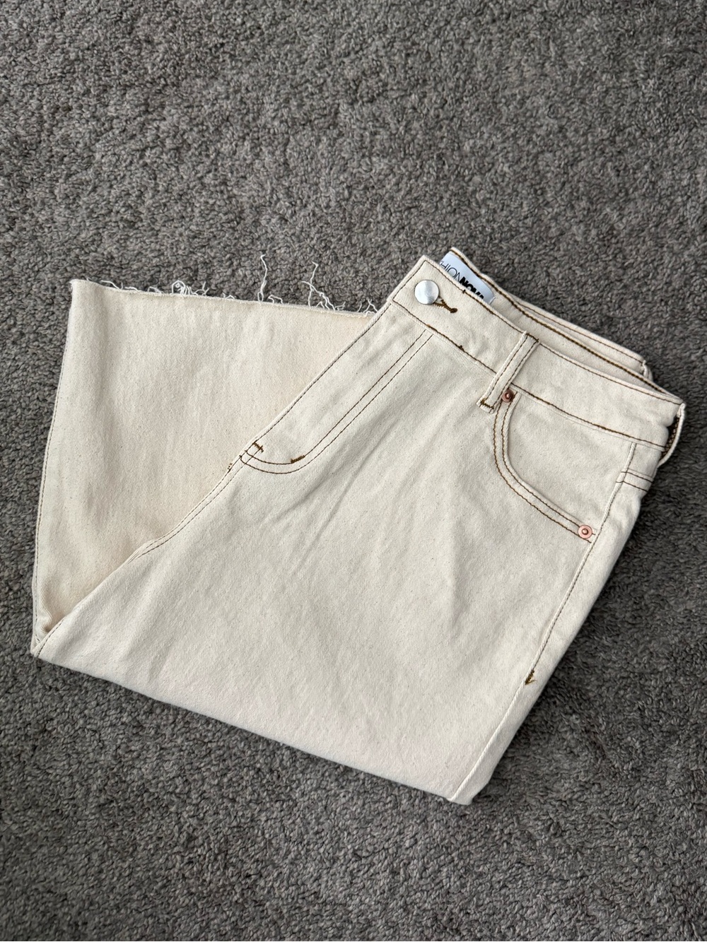 Fashion Nova Women’s Cream Raw Hem Denim Jorts Bermuda Shorts